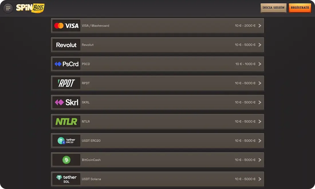pagos del casino spinboss